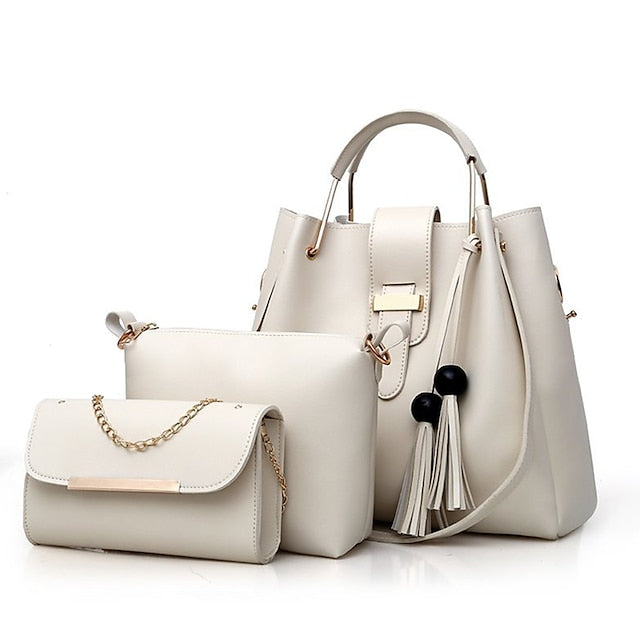 Tote Pink Leather - Handbag Faux Set 3-Piece