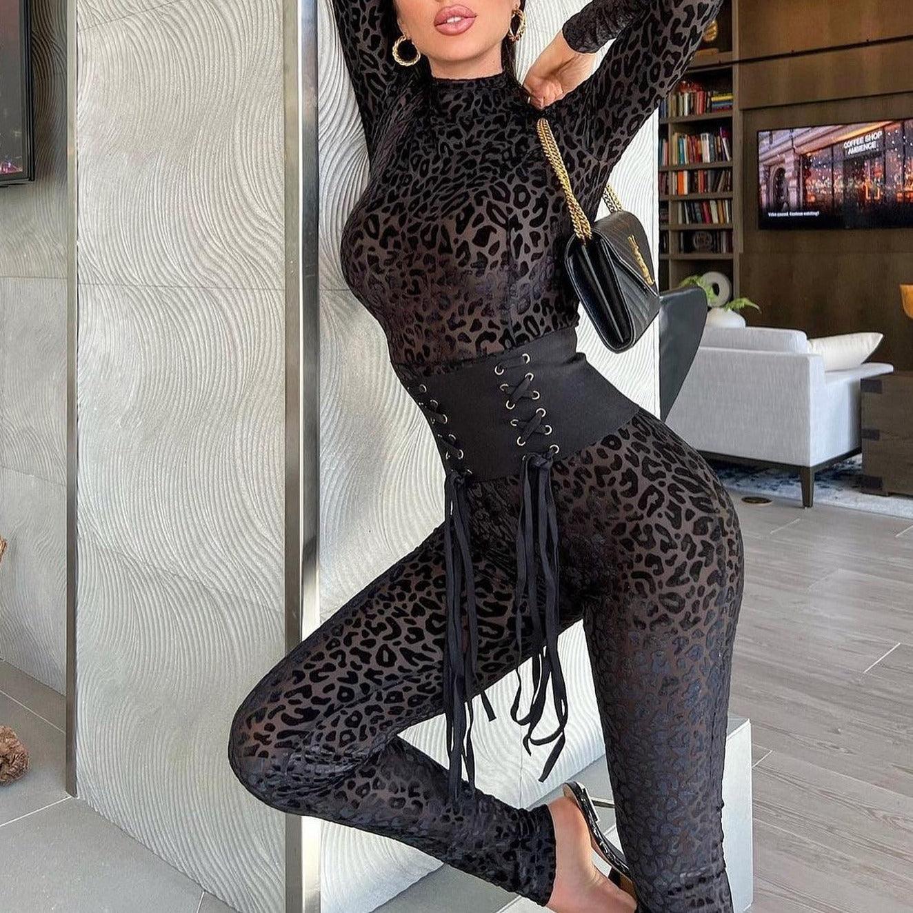 Predatory Cat Long Sleeve Belted Jumpsuit