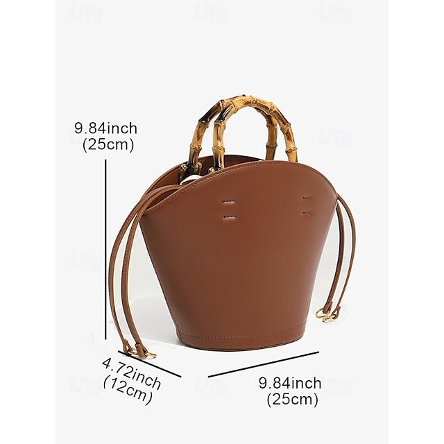 Brown Bamboo Leather Bucket Bag Handle with