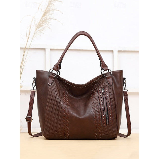 Brown Faux Tote Bag Handbag Leather Spacious