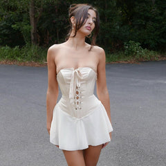 Seasonal Rendezvous Lace-Up Corset Mini Dress