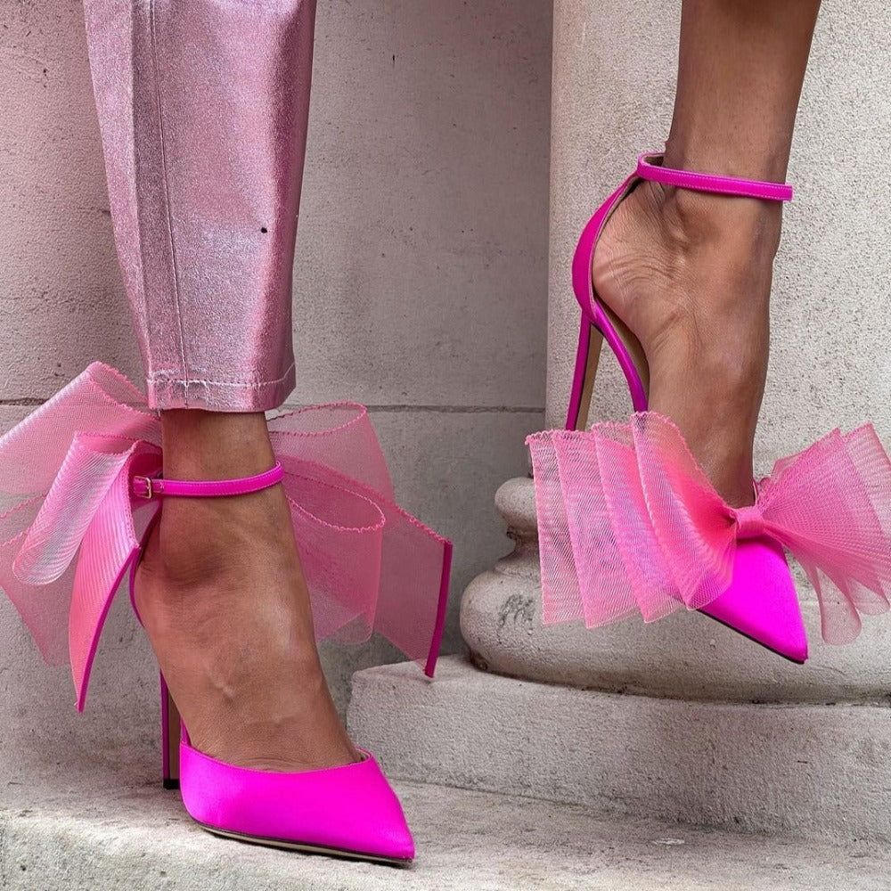 Rainbow Sweet Asymmetrical Oversized Bows Heels