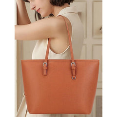 Faux Brown Leather Large Bag Classic Tote -