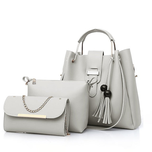 Tote Pink Leather - Handbag Faux Set 3-Piece