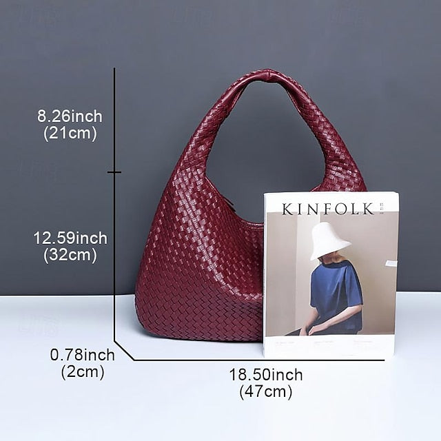 Woven Bag Faux Burgundy Leather Hobo Chic