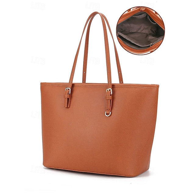 Faux Brown Leather Large Bag Classic Tote -