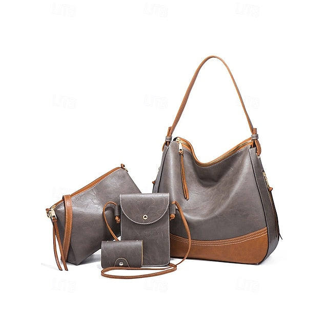 Faux Bag Set Handbag 4-Piece Leather Shoulder