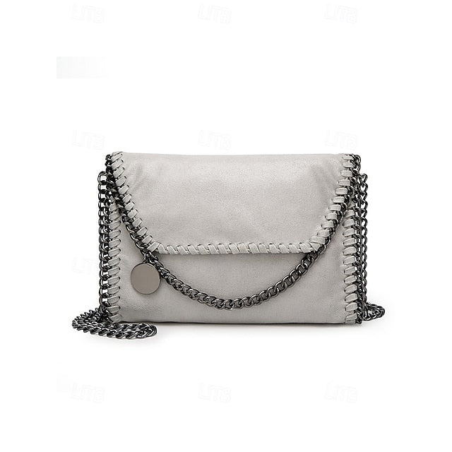 Leather Faux Bag with Chain Red Whipstitch Shoulder Detailing