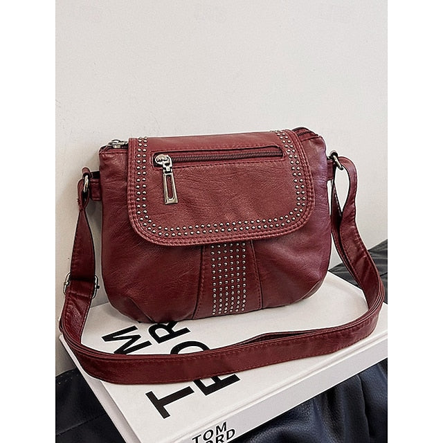 with Faux Bag Leather Brown Crossbody Studded