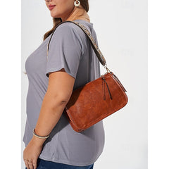 Bag Adjustable Leather Brown Faux Shoulder with