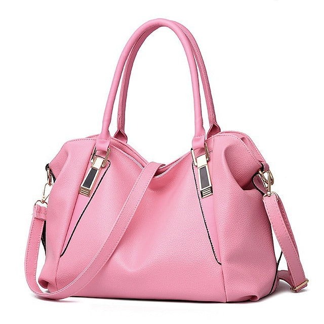 Handles and Top Faux with Handbag Black Leather
