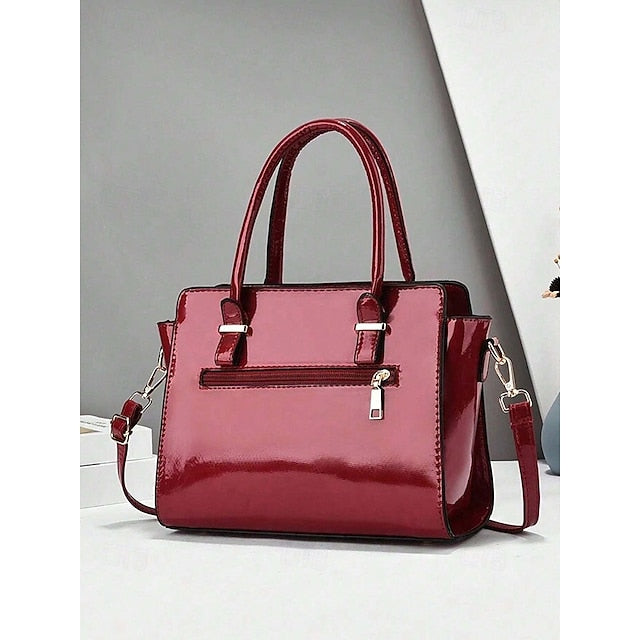 Faux Glossy Patent Handbag Set Leather