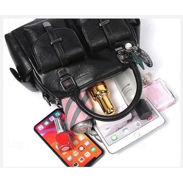 Stylish Large Blue Leather Handbag Faux