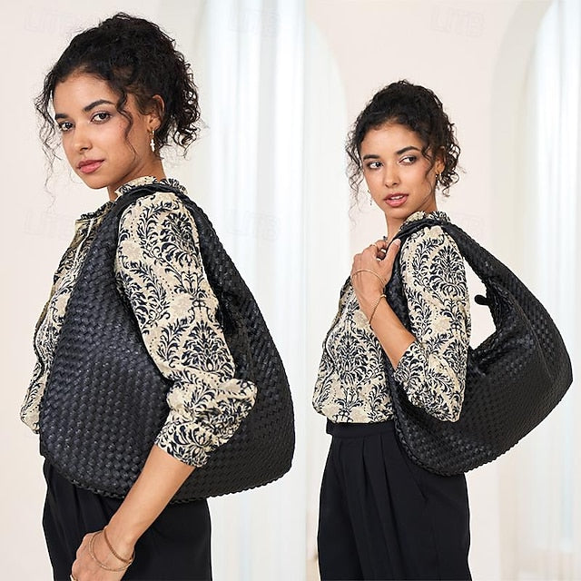 Woven Bag Faux Burgundy Leather Hobo Chic