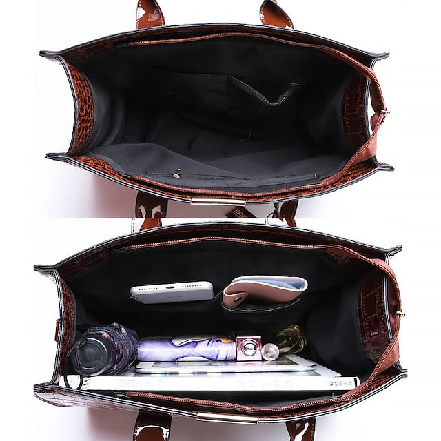 Black Crocodile Leather Pattern Handbag with Patent