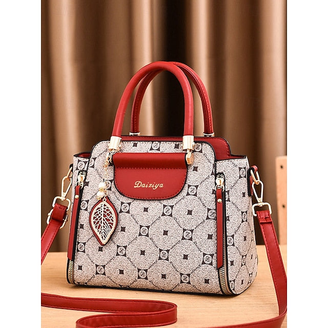 Elegant Accents Leather Faux and Red Handbag with
