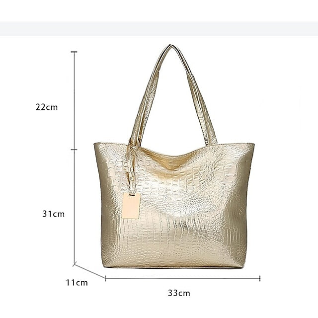 Bag Faux Large Tote Embossed Croc Silver Capacity
