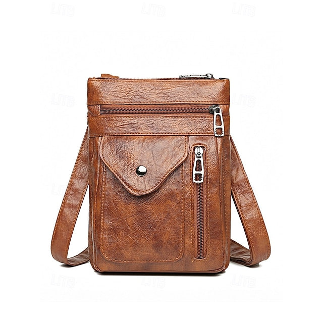 Leather Vintage Multi-Pocket Crossbody Faux - Bag
