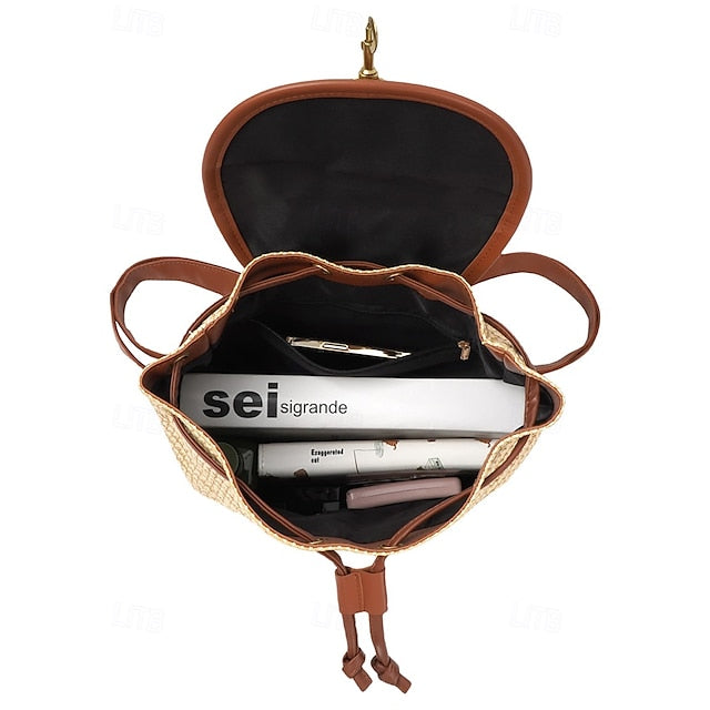 Backpack Straw for Boho Rattan Travel with Woven Bag