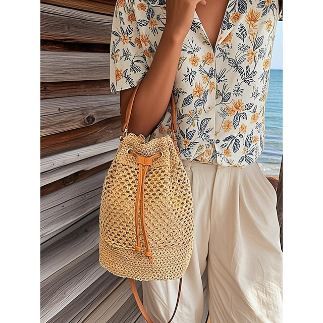 Bag - with Tote Summer Woven Drawstring Stylish Bucket