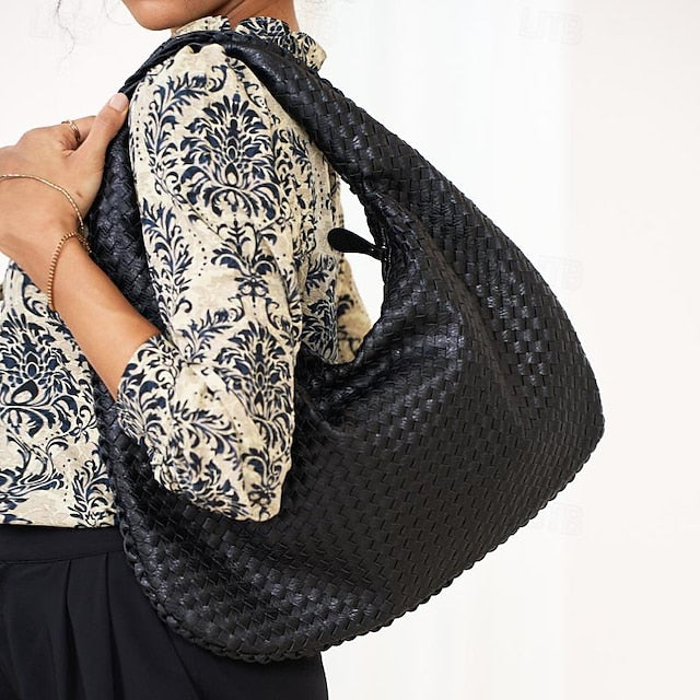 Woven Bag Faux Burgundy Leather Hobo Chic