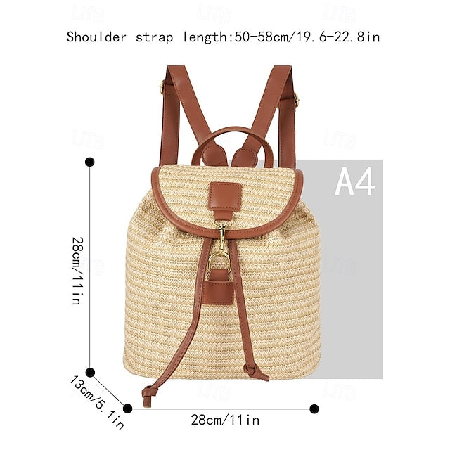 Backpack Straw for Boho Rattan Travel with Woven Bag