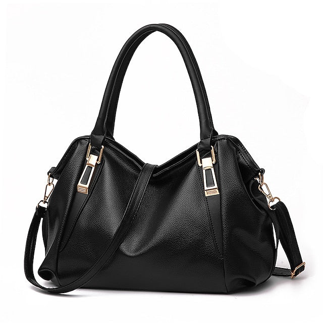 Handles and Top Faux with Handbag Black Leather