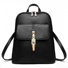 Lock Black Leather Faux Purse Backpack with Gold