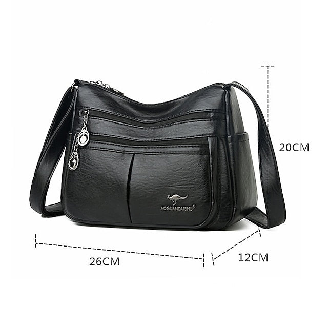 Bag Faux Crossbody Leather - Shoulder Multi-Pocket