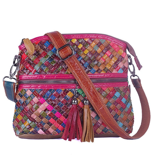 Leather Shoulder Bohemian Colorful Patchwork - Bag