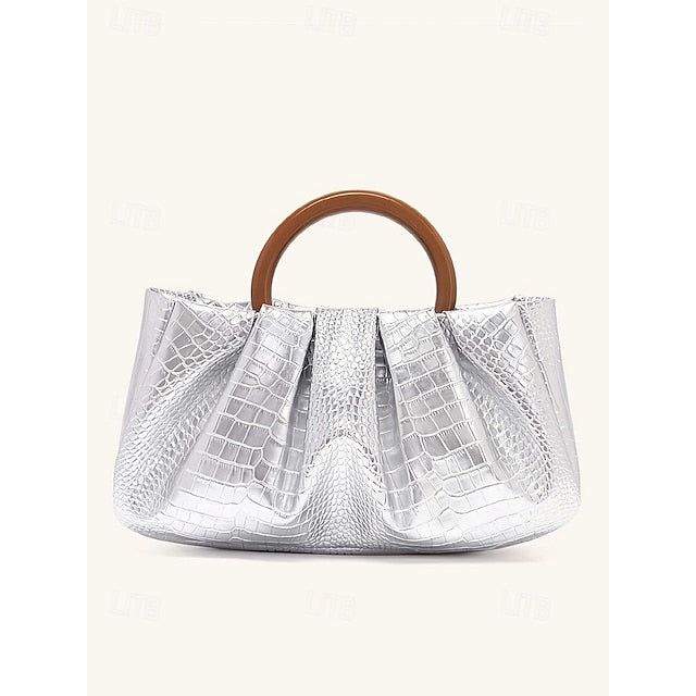 Clutch Faux with Bag Leather Acrylic Tote Pleated