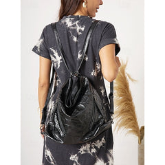 Black Hobo Leather Patent Crinkle Bag Sleek