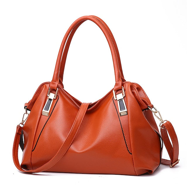 Handles and Top Faux with Handbag Black Leather