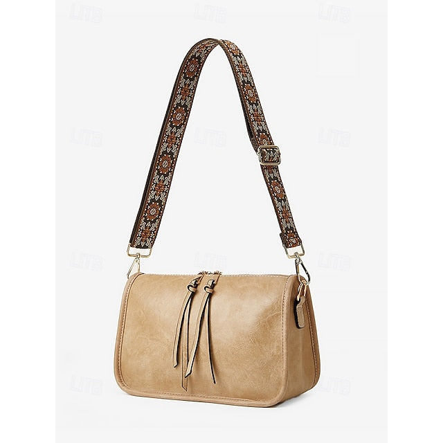 Bag Adjustable Leather Brown Faux Shoulder with