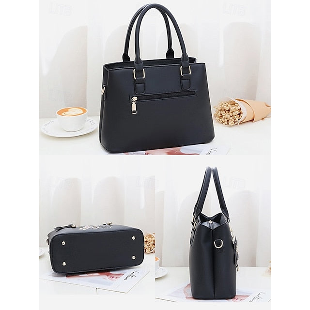 Faux Handbag Embroidery Floral with Leather Green