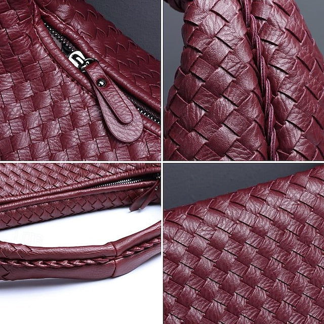 Woven Bag Faux Burgundy Leather Hobo Chic