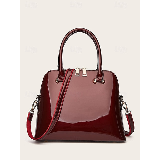 Patent Green Elegant Bag Shiny Leather Tote