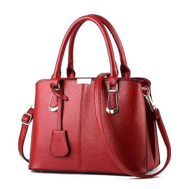 Elegant Faux Leather Structured Handbag Green