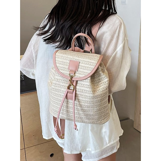 Backpack Straw for Boho Rattan Travel with Woven Bag
