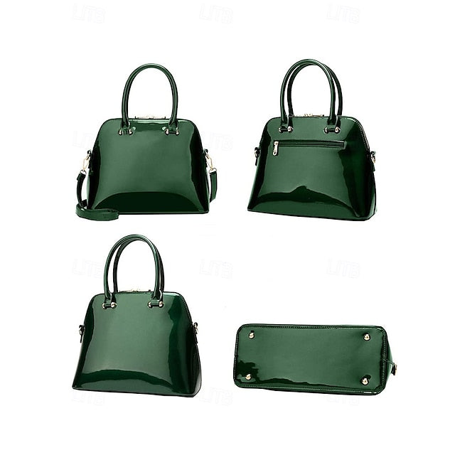 Patent Green Elegant Bag Shiny Leather Tote