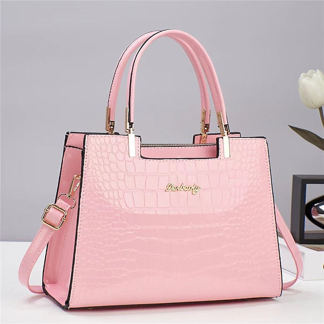 Black Crocodile Pattern Elegant Handbag Leather