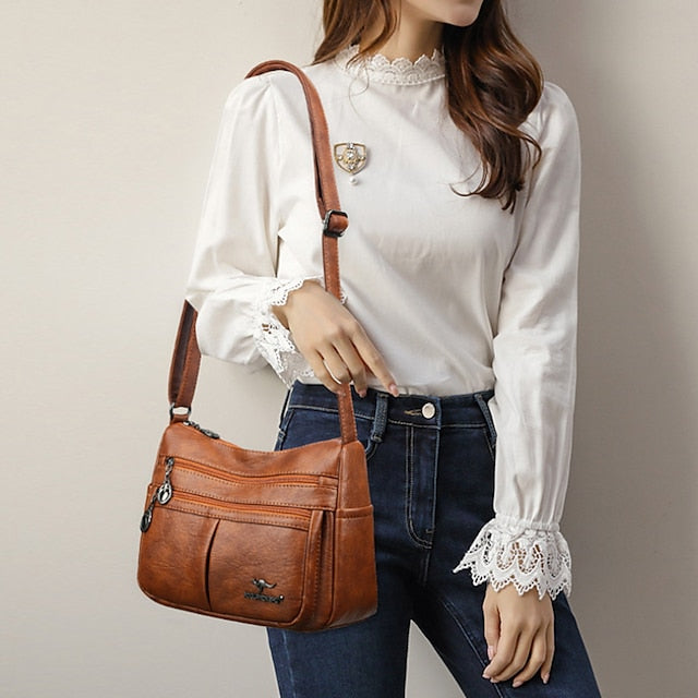 Bag Faux Crossbody Leather - Shoulder Multi-Pocket
