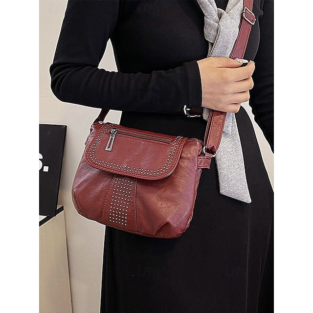 with Faux Bag Leather Brown Crossbody Studded