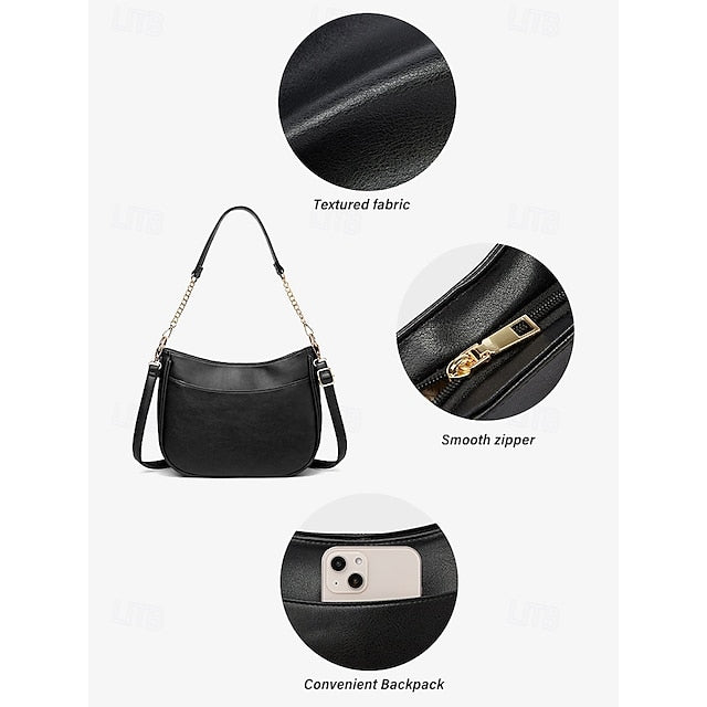 Bag Shoulder Leather Chain Brown Gold Faux with