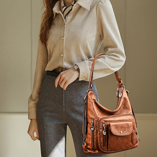 Bag - Leather Faux Hobo Vintage-Brown