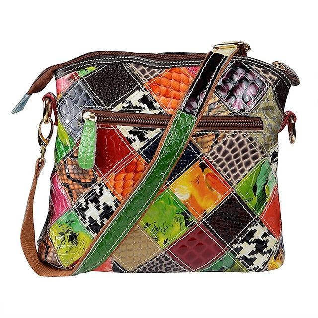 Leather Shoulder Bohemian Colorful Patchwork - Bag