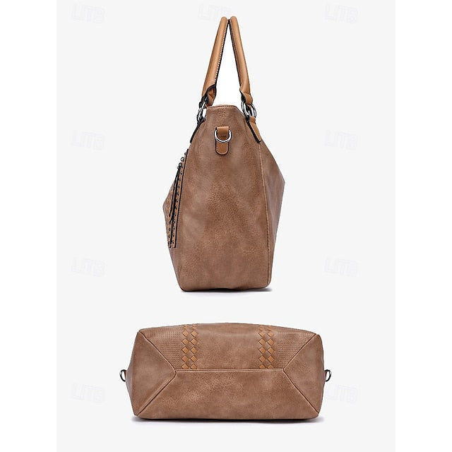 Brown Faux Tote Bag Handbag Leather Spacious