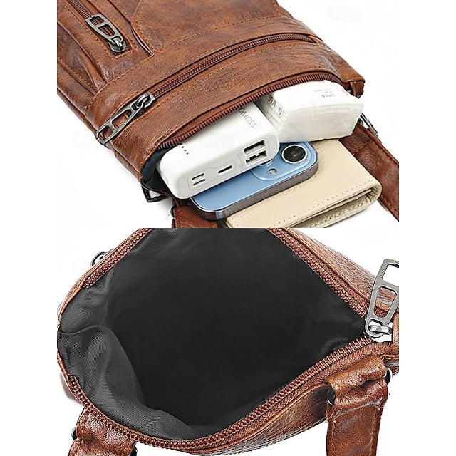 Leather Vintage Multi-Pocket Crossbody Faux - Bag