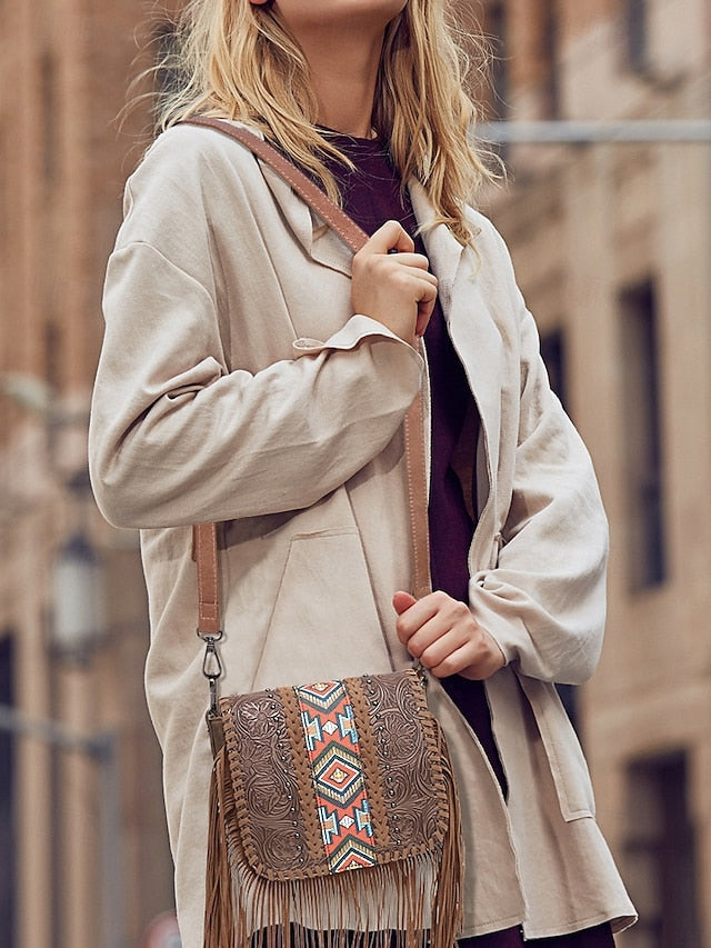 Faux Leather Shoulder Multi-Pocket - Crossbody Bag