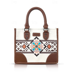 Ethnic Set Faux Handbag and with Leather Canvas